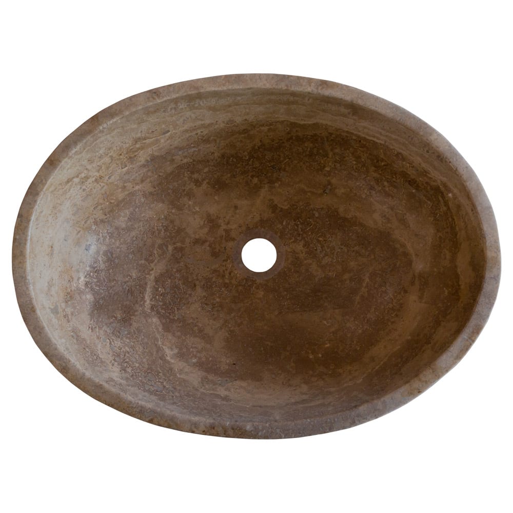 Noce Brown Travertine Natural Stone Oval Above Vanity Bathroom Sink (W)16" (L)21" (H)6"