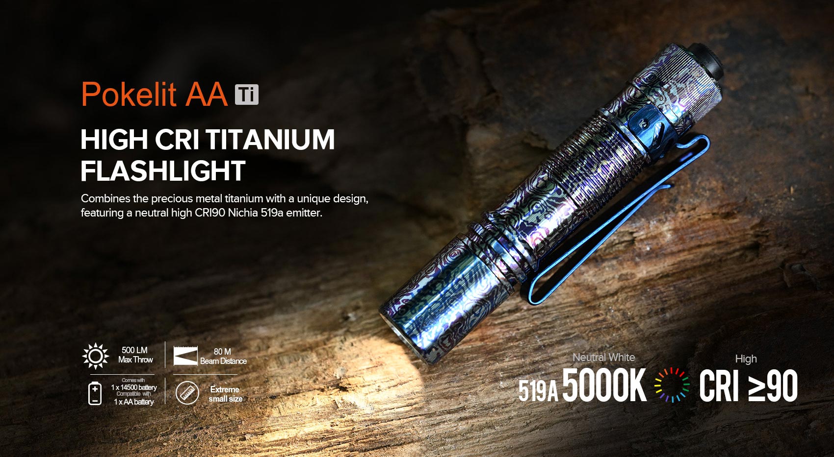 Abstract Titanium - Acebeam Pokelit Flashlight AA / 14500 ( Flash Sale )