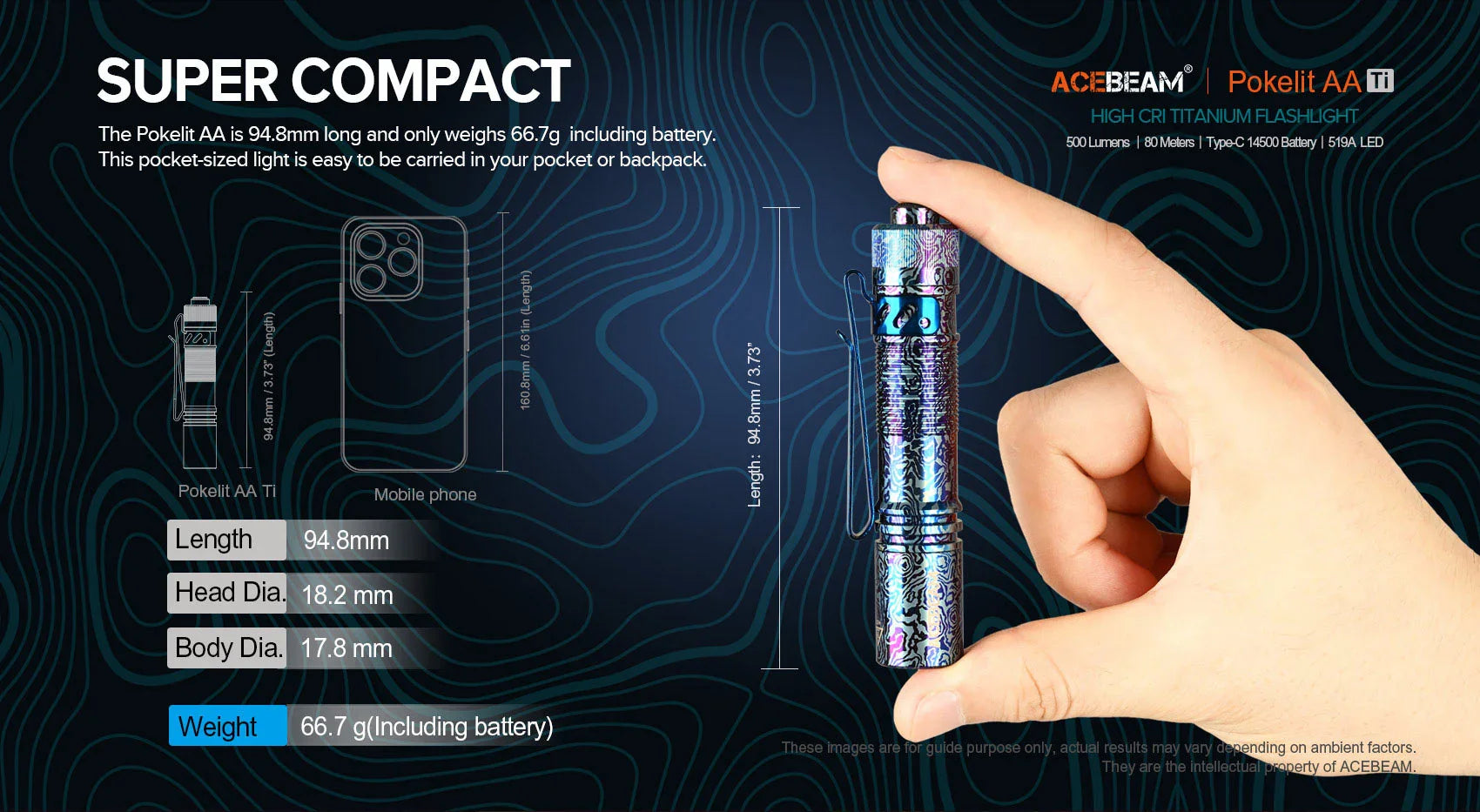 Abstract Titanium - Acebeam Pokelit Flashlight AA / 14500 ( Flash Sale )