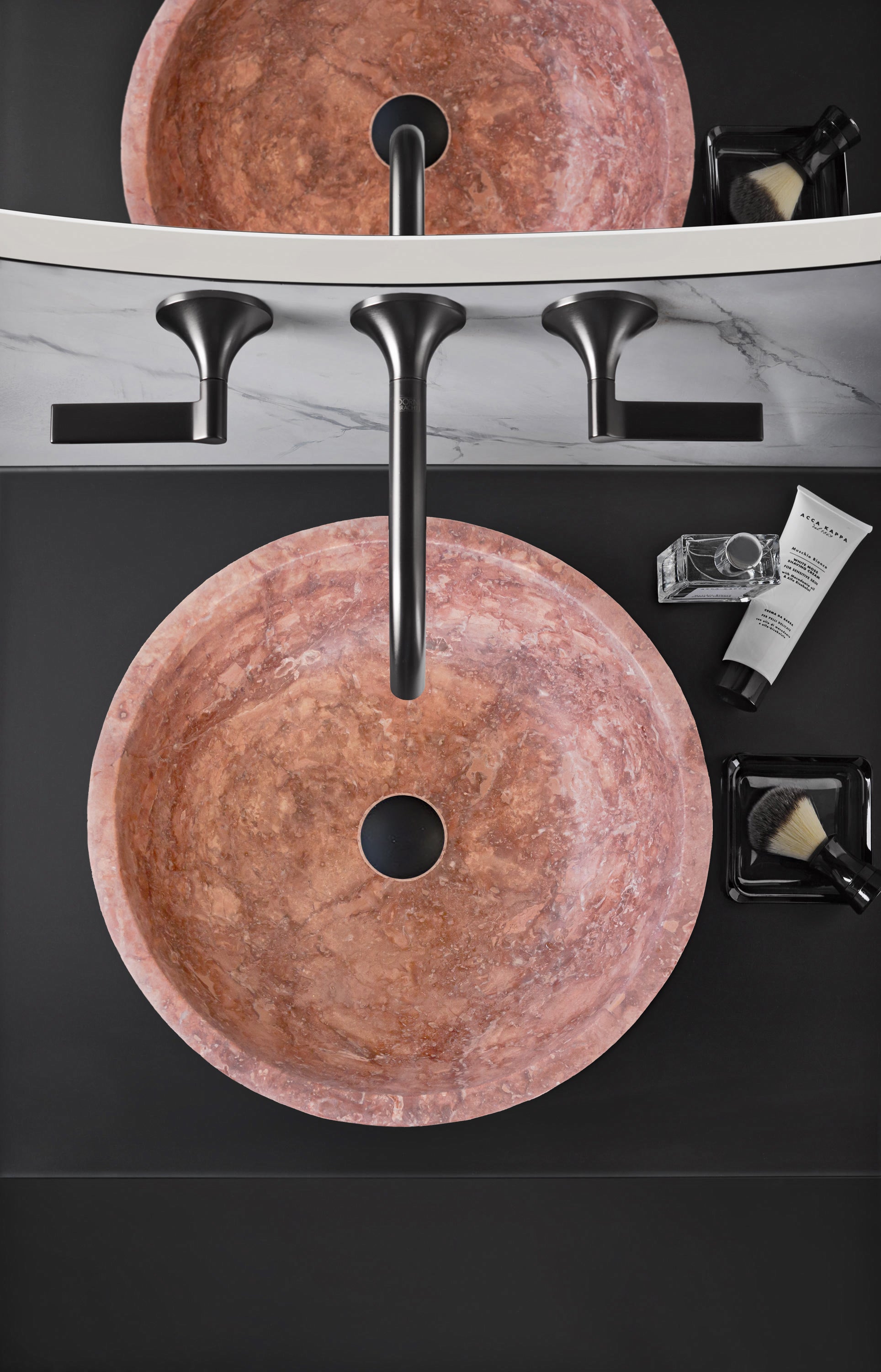 Red Travertine Natural Stone Round Above Vanity Bathroom Sink Honed/Matte (D)16" (H)6"