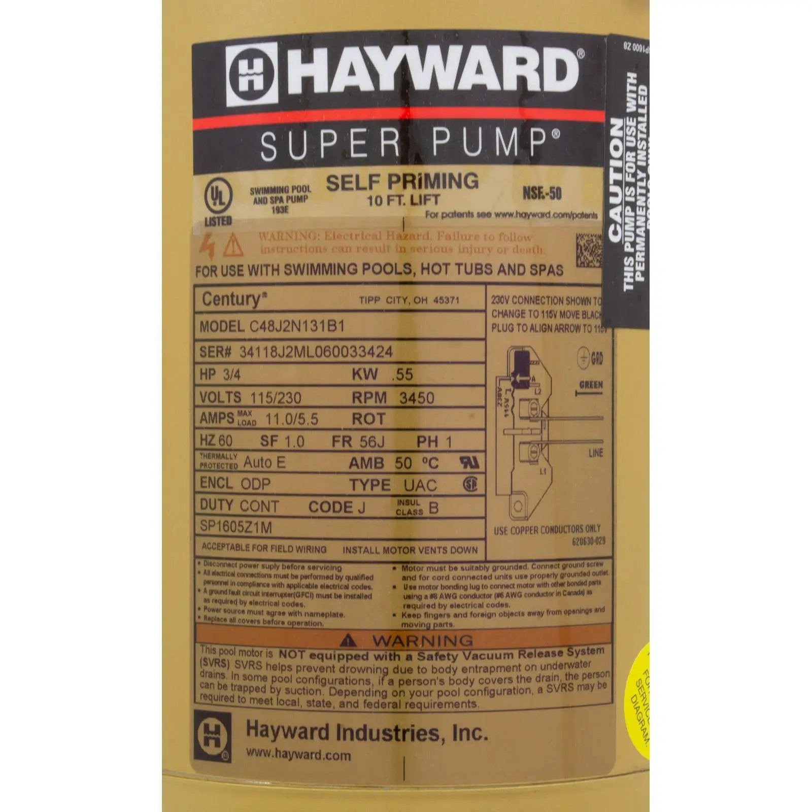 Hayward 3/4 HP Super Pump Hayward [115/230v] [1-Spd] [SP2605X7] by Hayward Pool Products