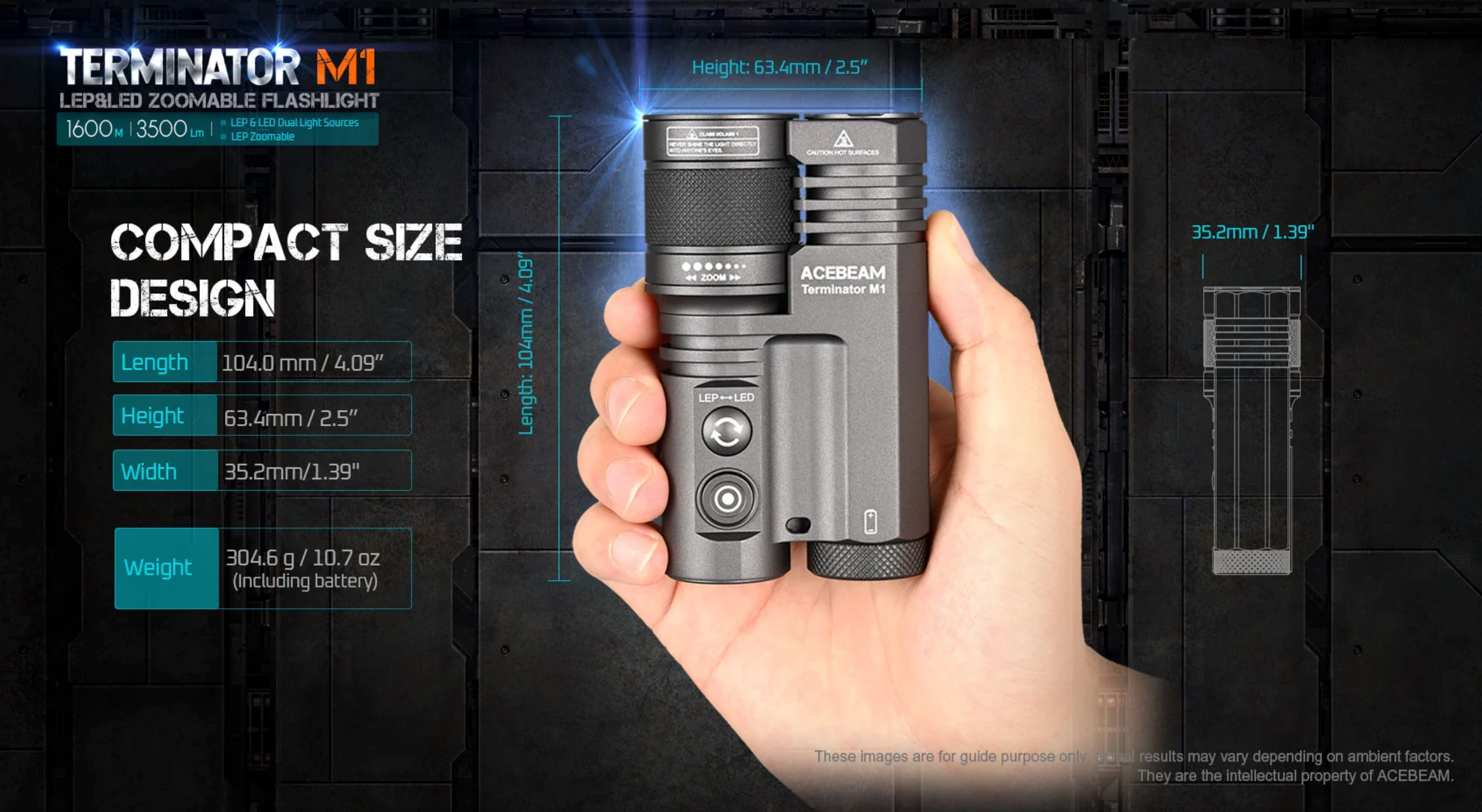 Terminator M1 Dual Head LEP/LED Flashlight (Limited Edition) - Acebeam® Exclusive