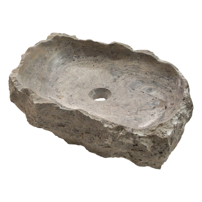 Silver Travertine Rustic Natural Stone Above Vanity Random Shape Sink