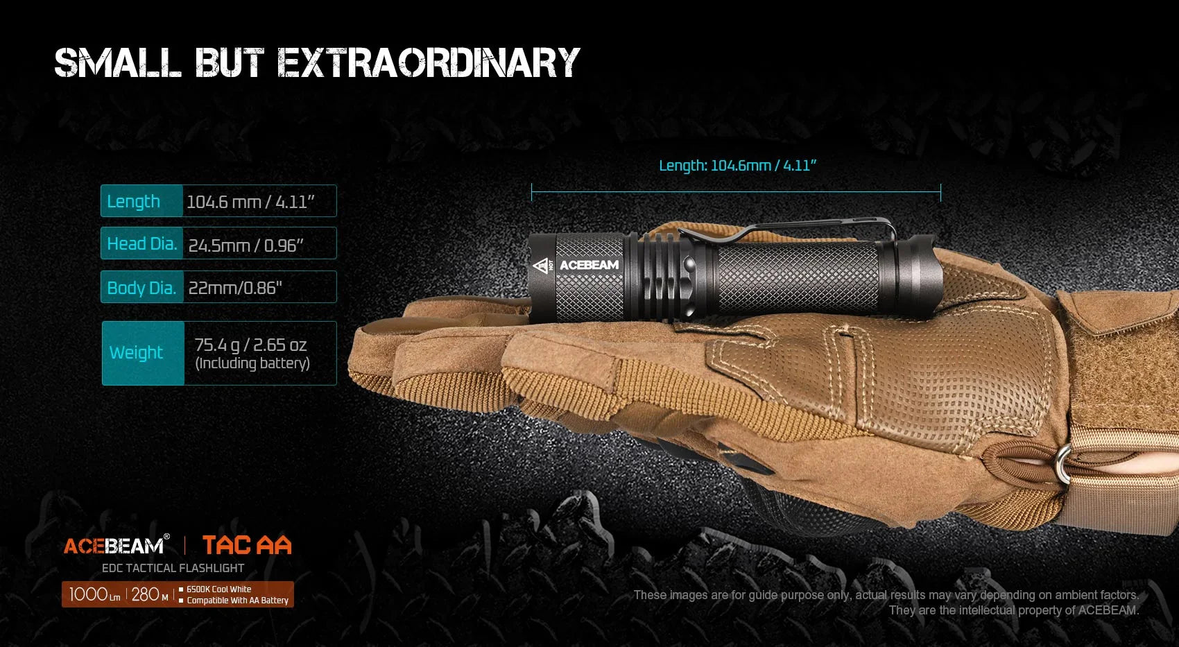 Exclusive Acebeam TAC Flashlight AA / 14500 ( Includes USB-C 14500 Rechargeable Battery )