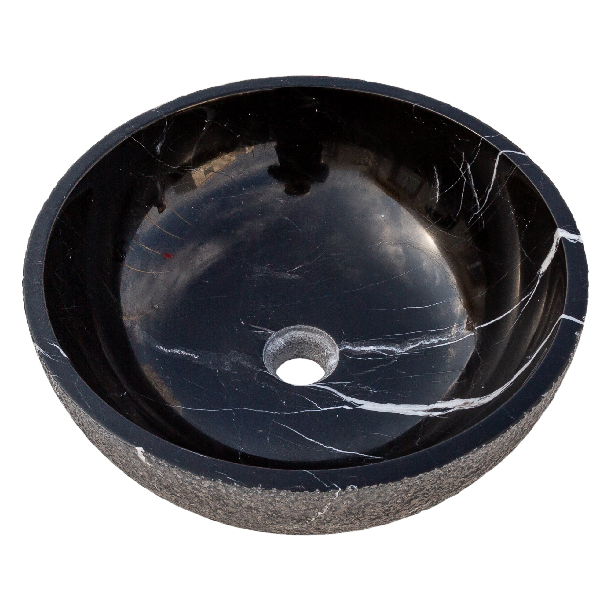 Toros Black Marble Above-Vanity Bathroom Vessel Sink Rough Exterior (D)16" (H)6"