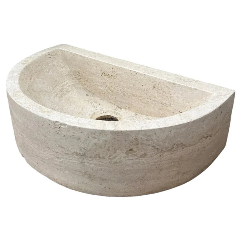 Troia Light Travertine Half Round Wall-mount Bathroom Sink (W)10" (L)16" (H)6"