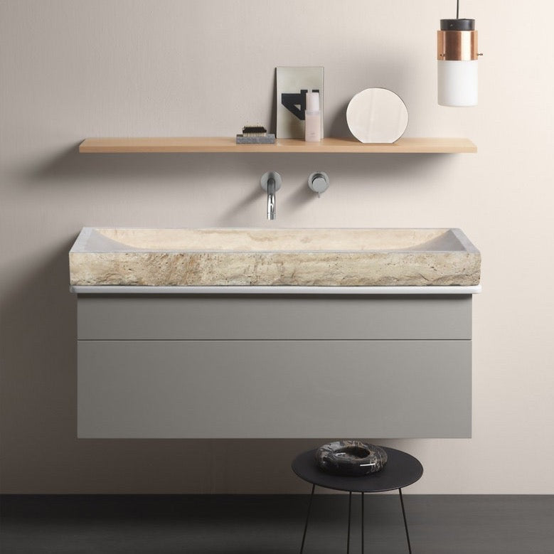 Troia Light Travertine Rectangular Above Vanity Bathroom Split-face Sink (W)16" (L)48" (H)4"