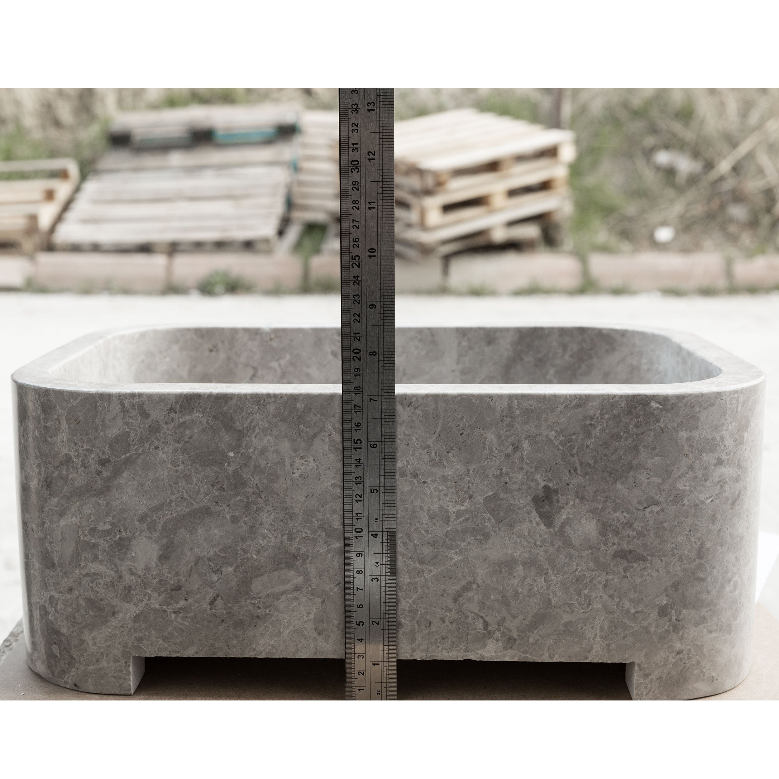 Tundra Gray Marble Rectangular Wall-mount Bathroom Sink (W)12" (L)18" (H)7"