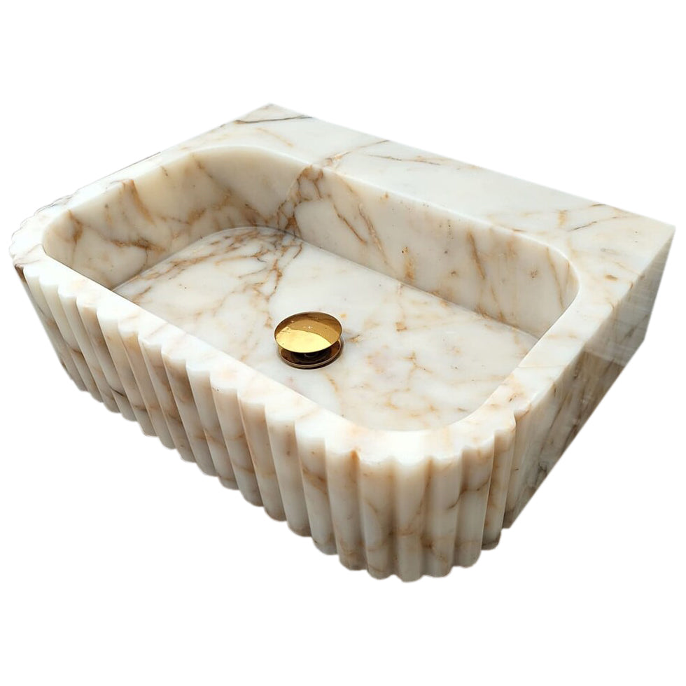 Calacatta Gold Marble Wall-mount Bathroom Vanity Sink Fluted (W)16" (L)20" (H)6"