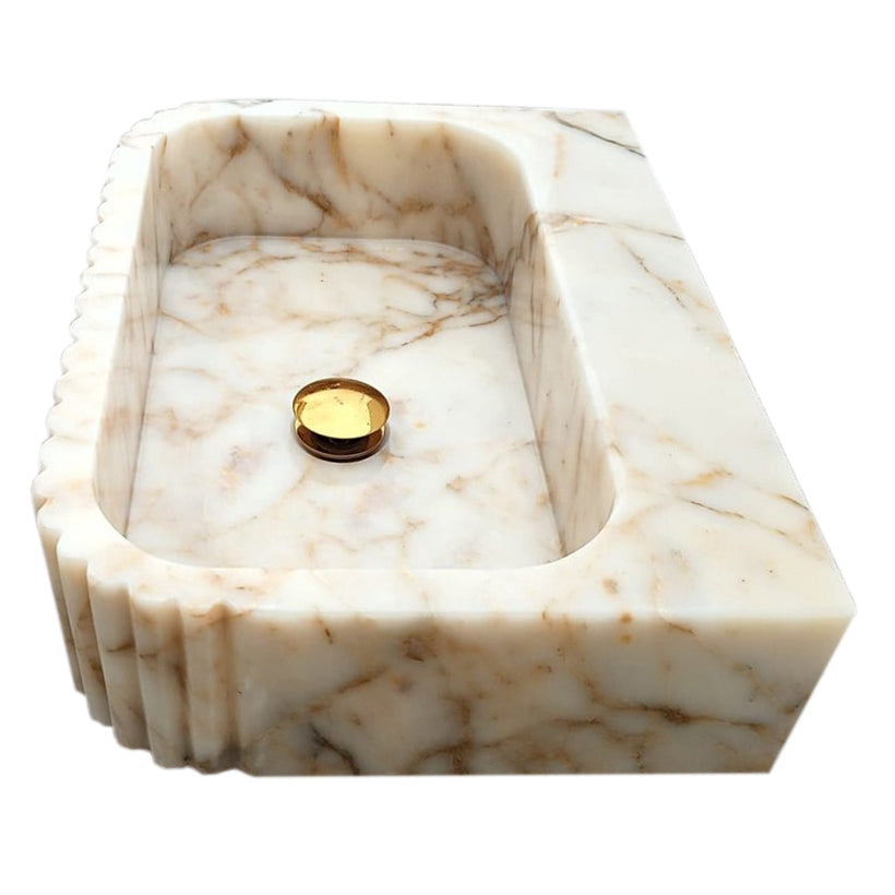 Calacatta Gold Marble Wall-mount Bathroom Vanity Sink Fluted (W)16" (L)20" (H)6"