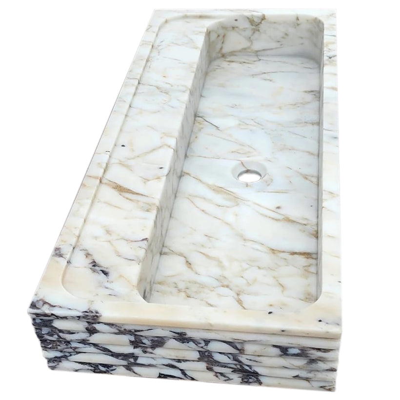 Calacatta Viola Gold Marble Wall-mount Bathroom Sink Horizontal Fluted (W)16" (W)36" (H)5"