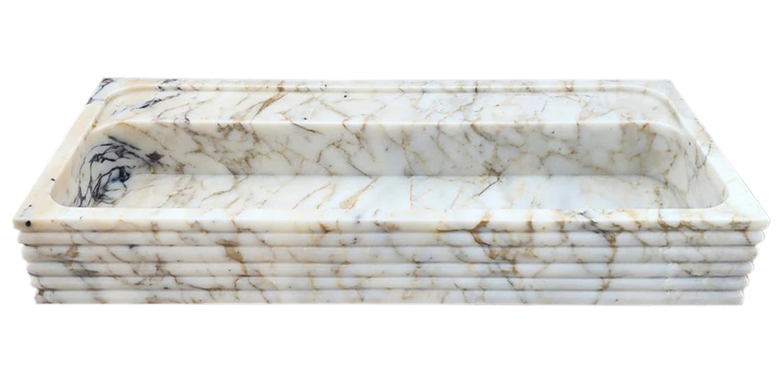 Calacatta Viola Gold Marble Wall-mount Bathroom Sink Horizontal Fluted (W)16" (W)36" (H)5"