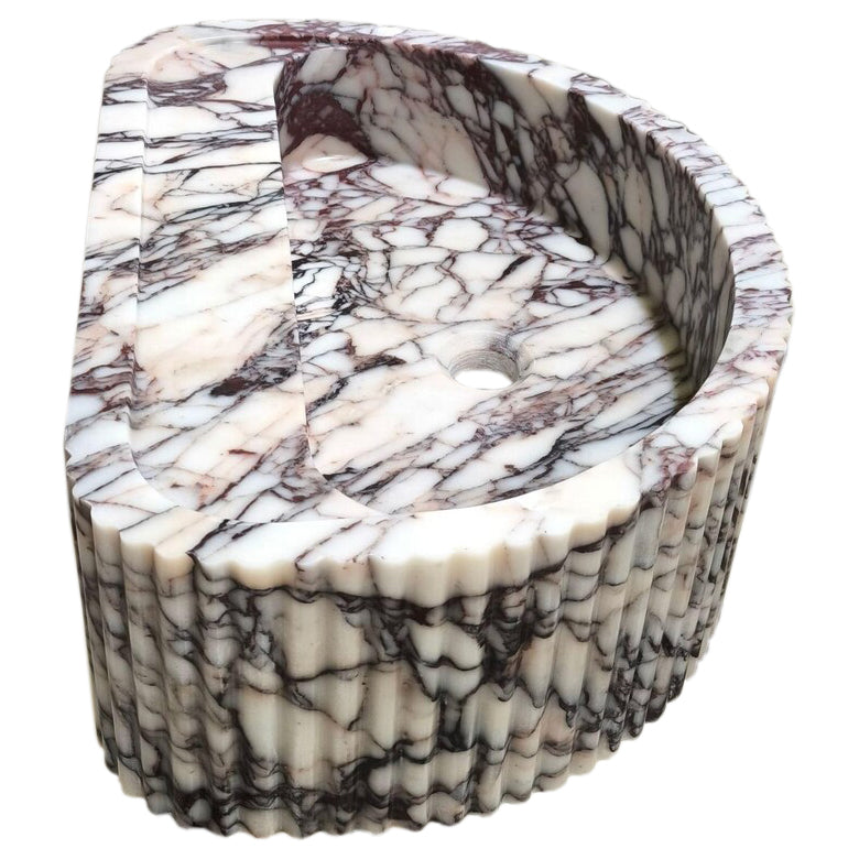 Calacatta Viola Marble Wall-Mount Bathroom Fluted Marble Sink (W)16" (L)24" (H)8"