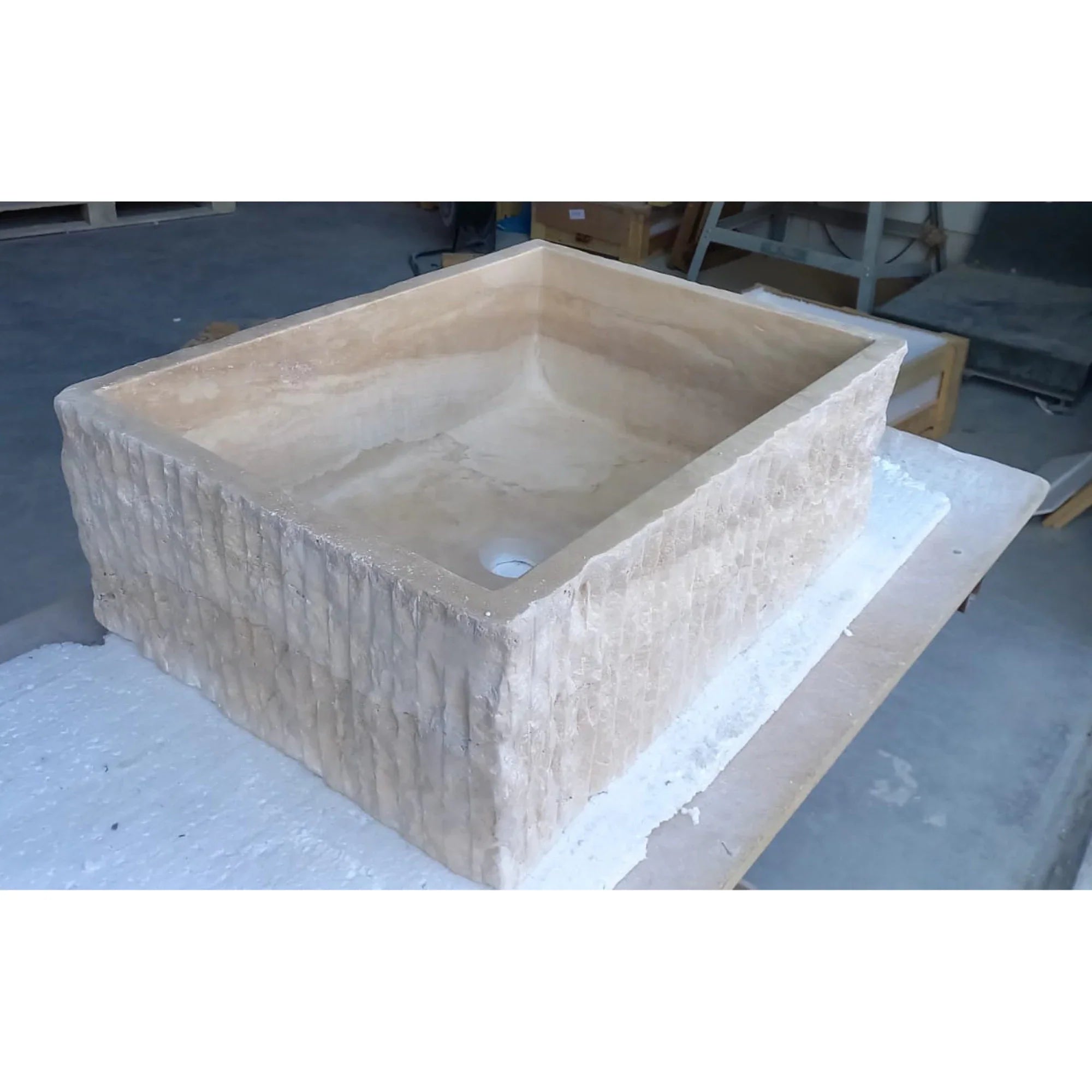 Travertine Rectangular Sink Natural Stone Above Vanity Bathroom Sink (W)23" (D)18" (H)8"