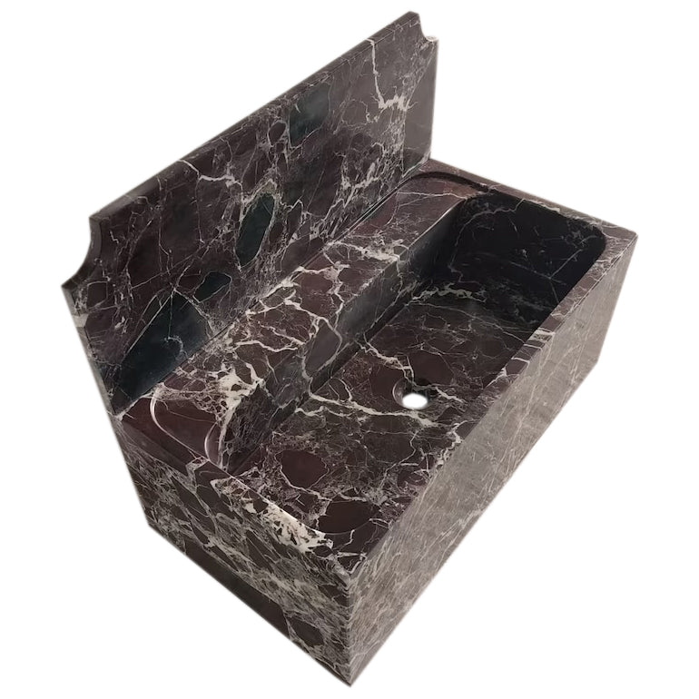 Rosso Levanto Marble Wall-mount Bathroom Sink with 11" Backsplash (W)16" (L)30" (H)12"