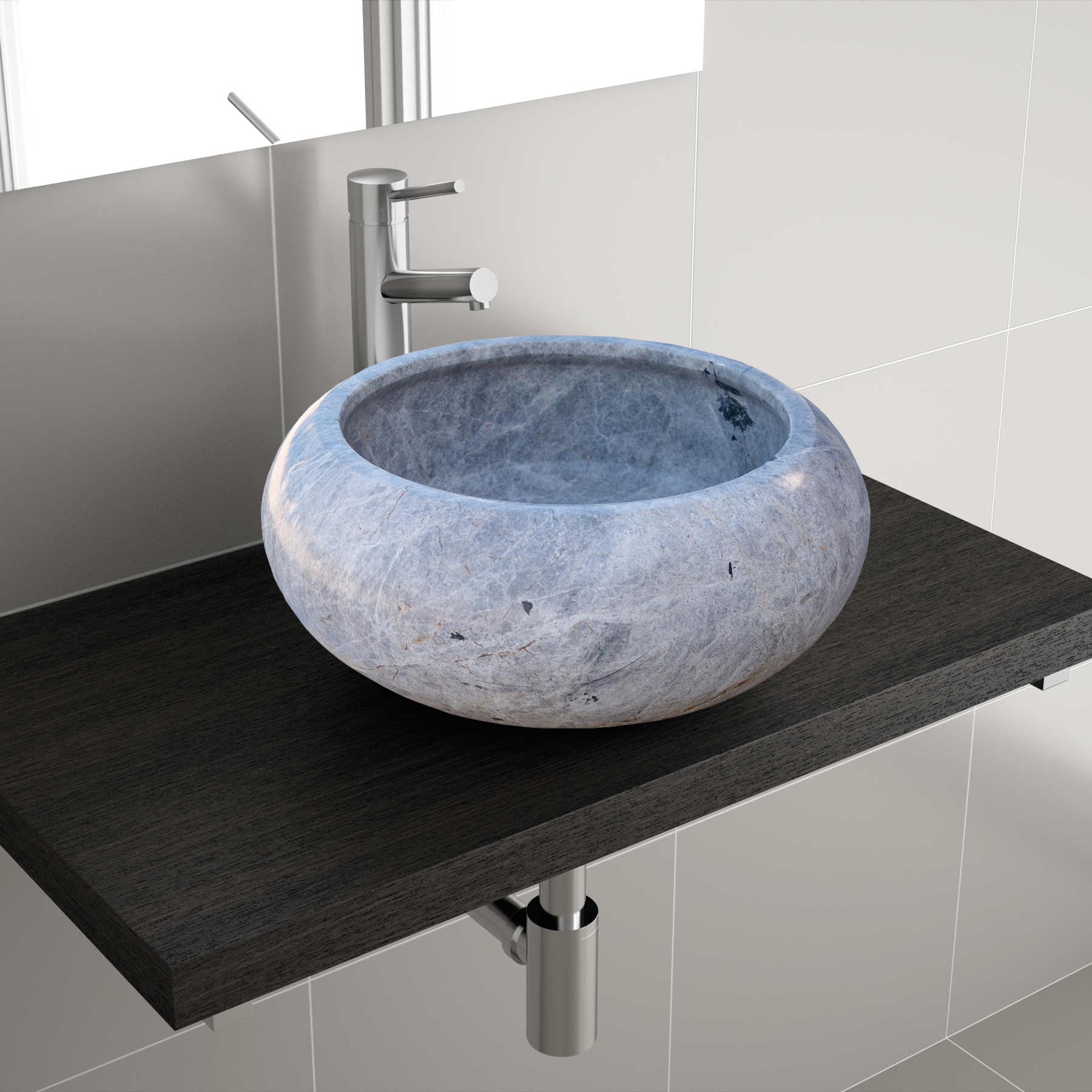 Natural Stone Sirius Silver Marble Above Vanity Bathroom Sink (D)15.5" (H)6"