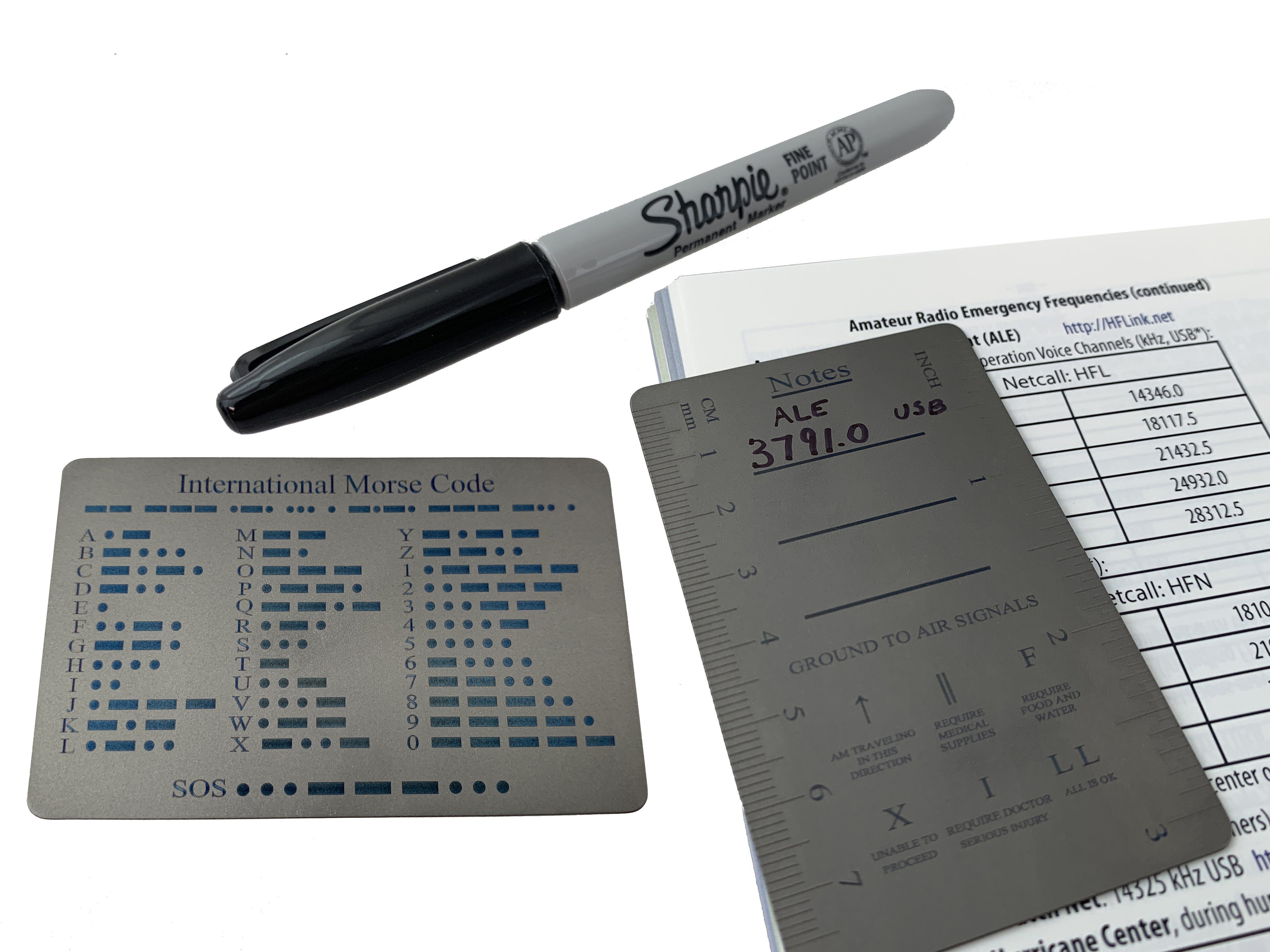 Titanium COMM Card - International Morse Code / SOS / Notes / Measurement