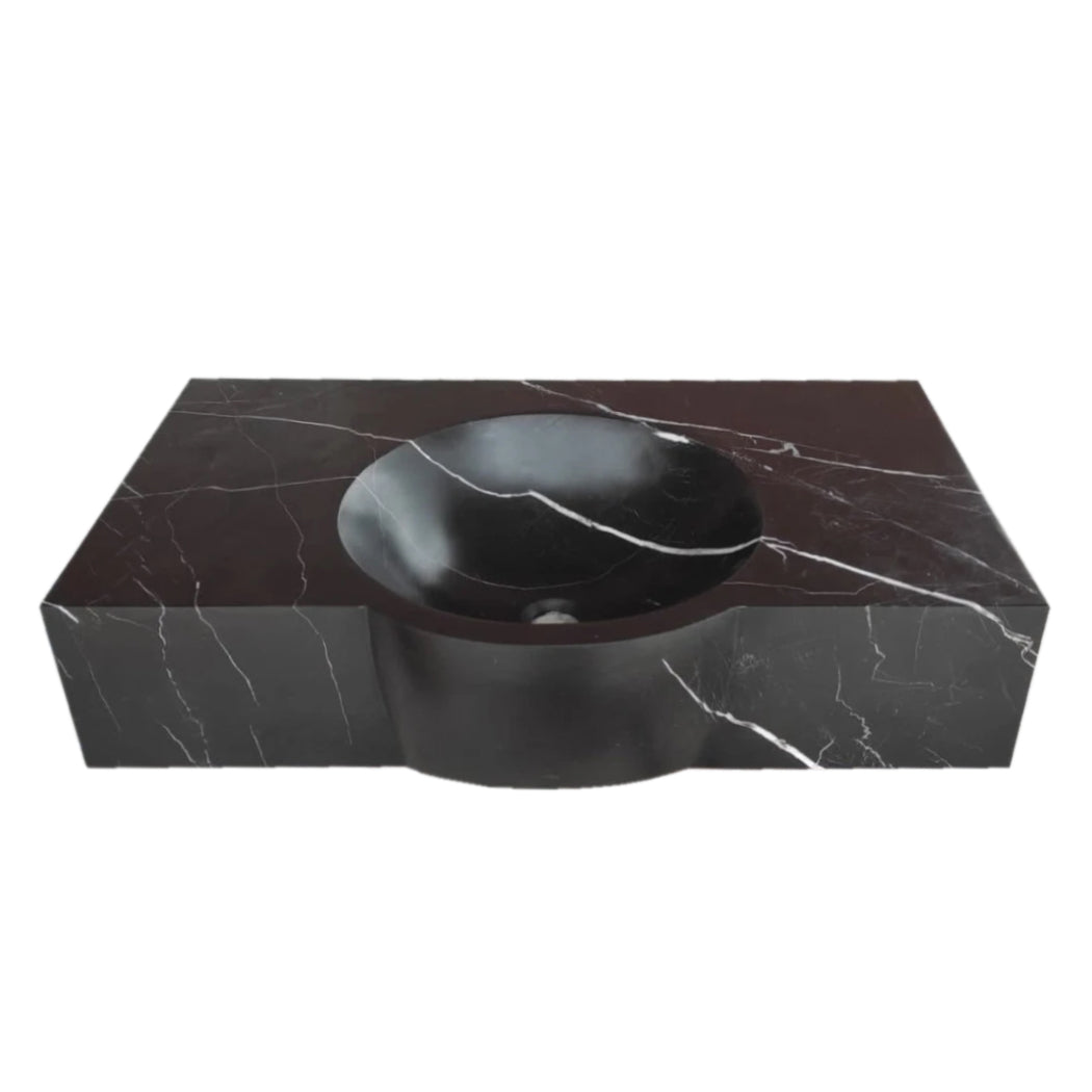 Toros Black Marble Rectangular Wall-mount Bathroom Sink (W)17" (L)30" (H)6"