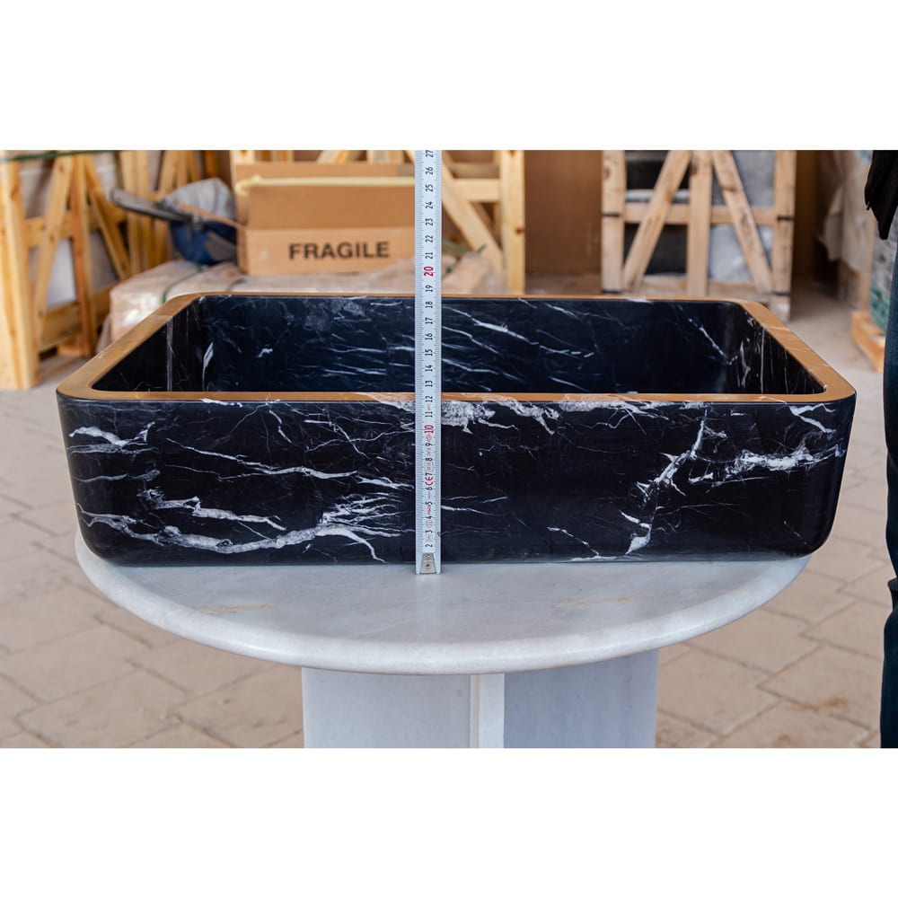 Toros Black Marble Rectangular Above Vanity Bathroom Sink (W)14.4" (L)20.3" (H)4.70"