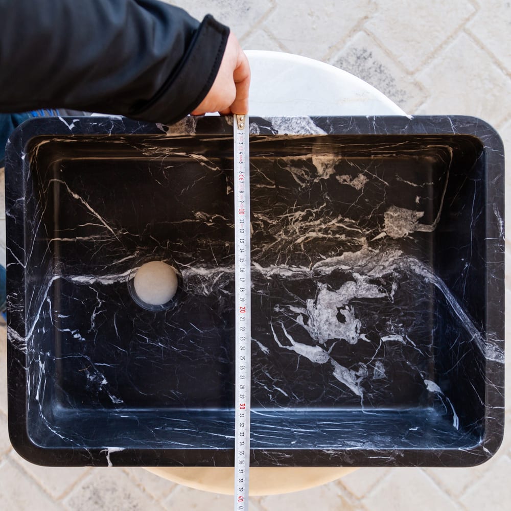 Toros Black Marble Rectangular Above Vanity Bathroom Sink (W)14.4" (L)20.3" (H)4.70"