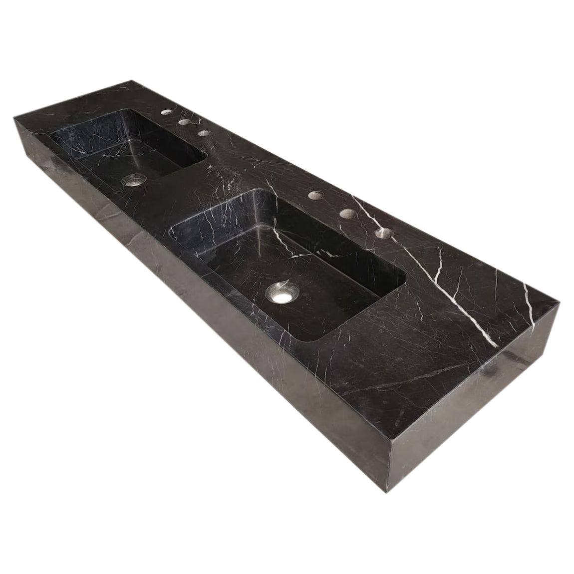 Toros Black Marble Double Sink Wall-mount Bathroom Sink Polished (W)18" (L)60" (H)6"