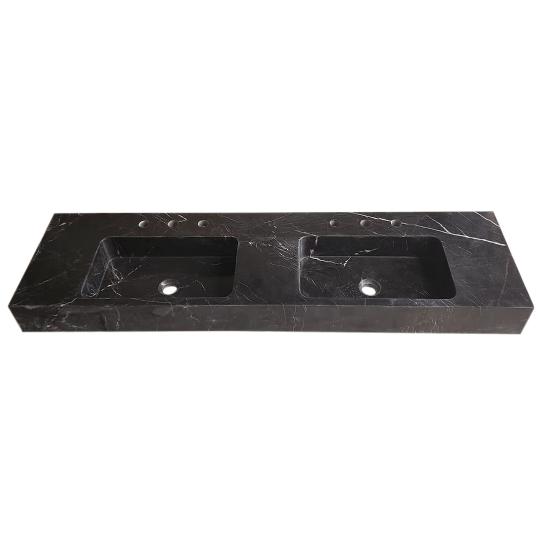 Toros Black Marble Double Sink Wall-mount Bathroom Sink Polished (W)18" (L)60" (H)6"