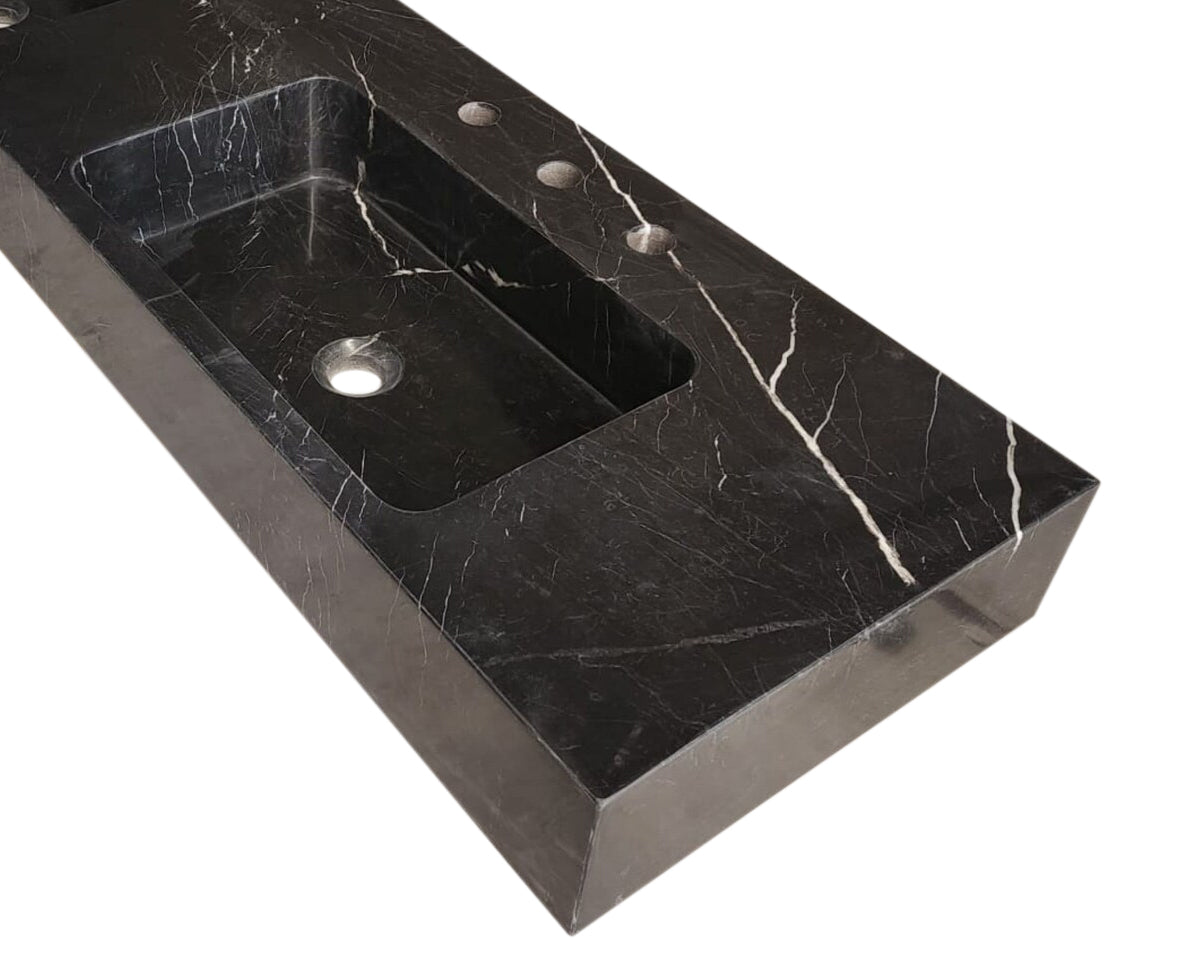 Toros Black Marble Double Sink Wall-mount Bathroom Sink Polished (W)18" (L)60" (H)6"