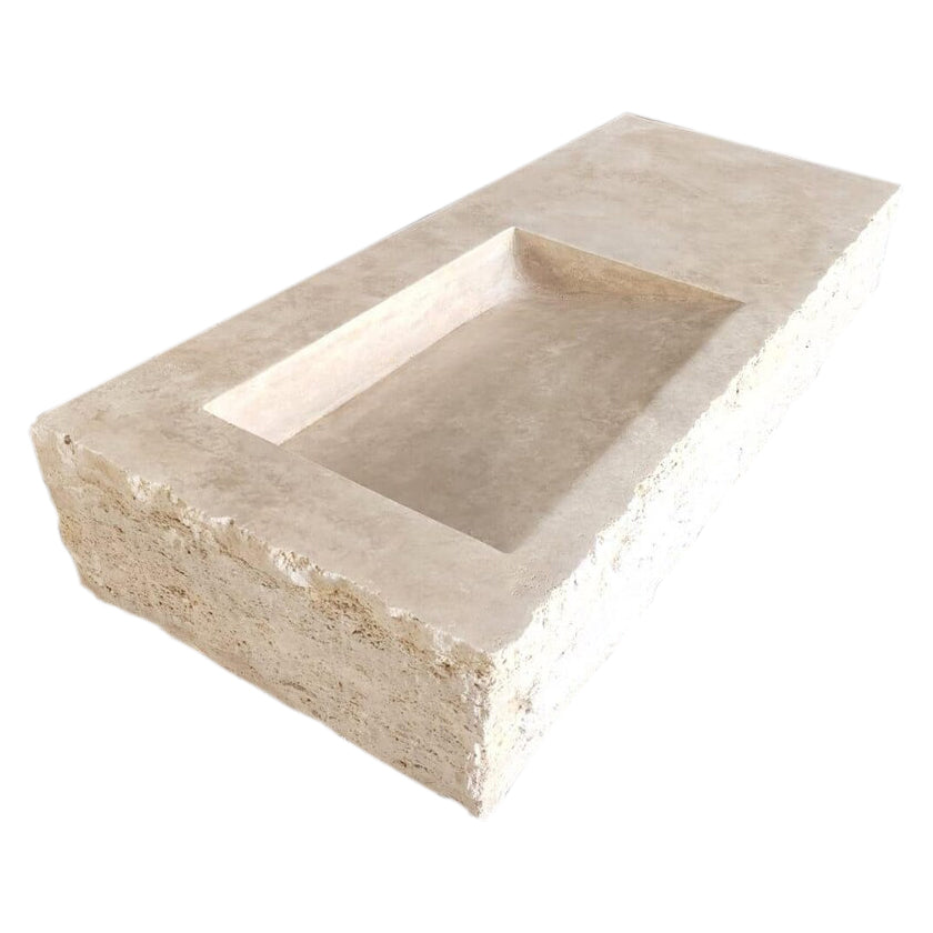 Troia Light Travertine Rustic Rectangular Wall-mount Bathroom Sink (W)16" (L)36" (H)10"