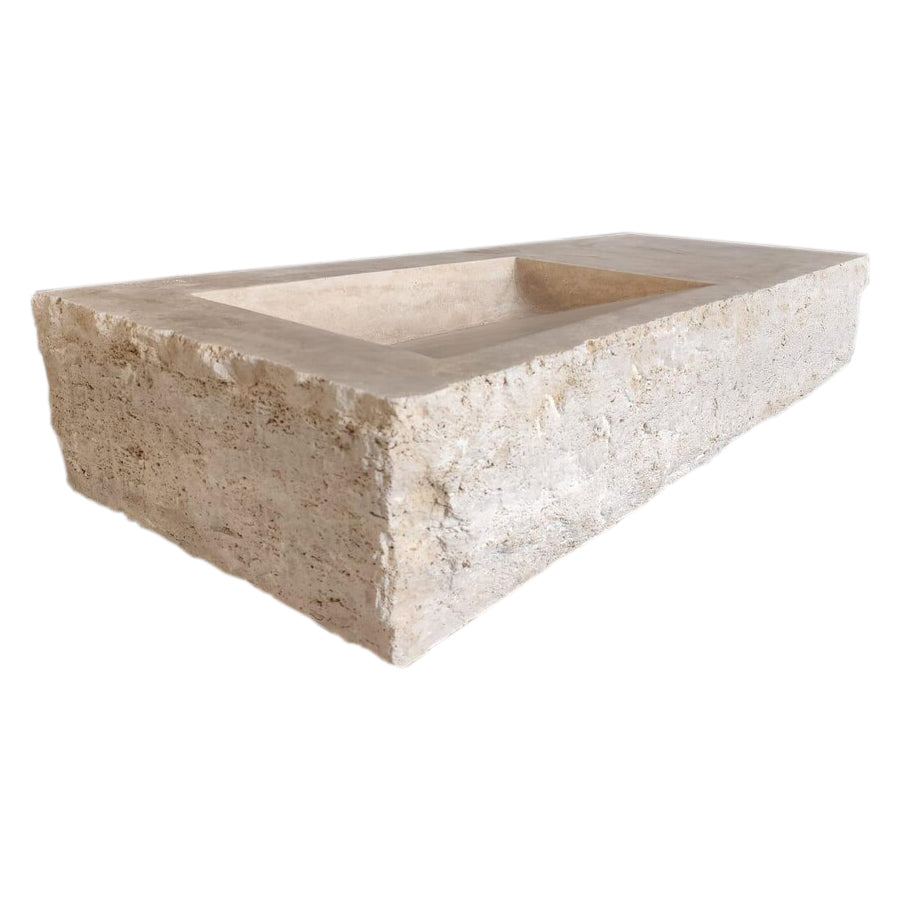 Troia Light Travertine Rustic Rectangular Wall-mount Bathroom Sink (W)16" (L)36" (H)10"