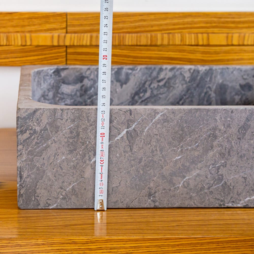 Tundra Gray Marble Farmhouse Rectangular Above Vanity Bathroom Sink (W)16" (L)19.5" (H)5"