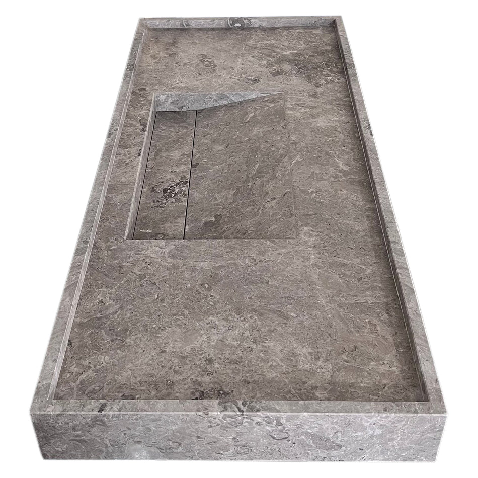 Tundra Grey Marble Rectangular Wall-mount Bathroom Sink Hidden Drain (W)20" (L)48" (H)5"