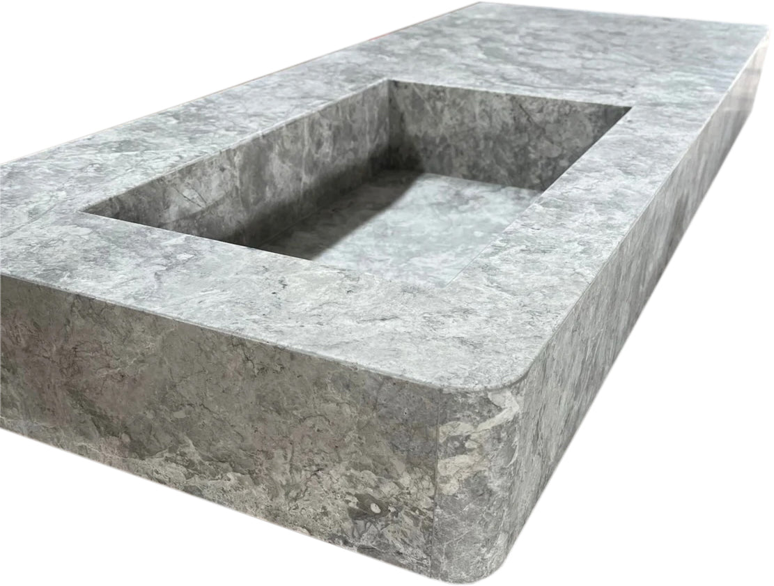 Tundra Gray Marble Rectangular Wall-mount Vanity Top Sink (W)20" (L)48" (H)5"