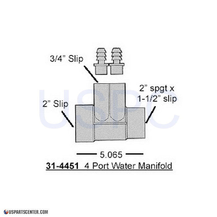 HAI Water Manifold - 2" x 1-1/2" slip (2" spg)  x (4) 3/4"