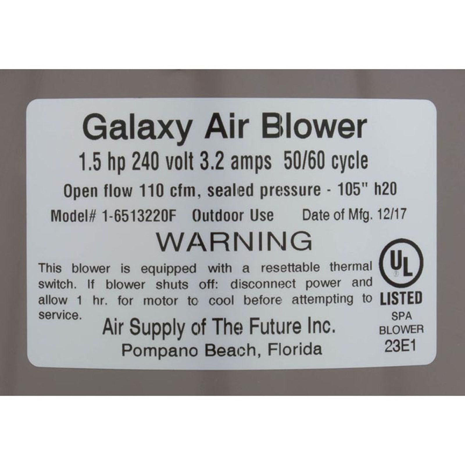 Air Supply Galaxy 1.5 HP Air Blower [220/240V] [4.0 Amps] (6515201)
