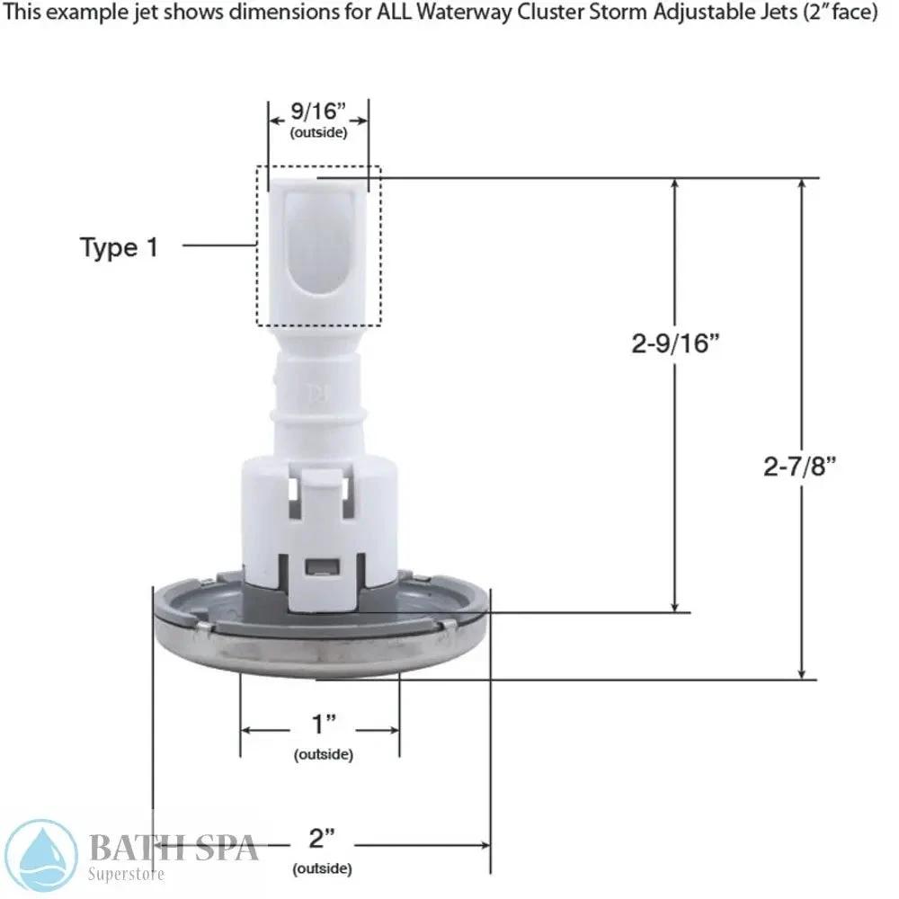 Waterway Adjustable Cluster Storm Jet Internal [2" FD] [Directional] [5-Point Scallop] [black] (212-1501) Spa Parts: Spa Jets (Waterway Adjustable Cluster Storm Jets) Cluster-Storm_dimensions