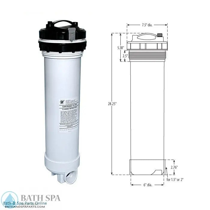 Waterway 7 1/2" [100 Sq. Ft.] Top Load Extended Cartridge Filter With Bypass Valve & 10-Tablet Brominator [1 1/2"] (500-9950) Spa Filters: Skim/Top Load Filter Waterway Skim Filters Waterway_712_Top_Load_Extended_Filter_Cartridge